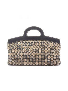 Chanel Handbag Black Beige Leather CC Logo